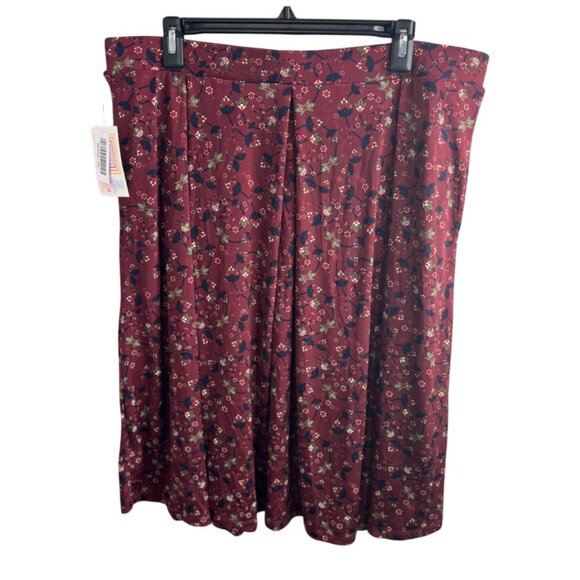 LuLaRoe Madison Burgundy Floral Print Pleated Midi Skirt 3XL - Picture 8 of 11